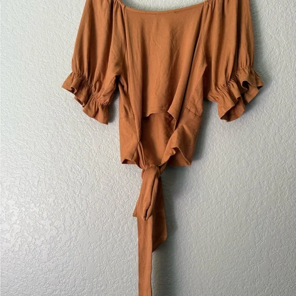 Listicle Women's Ribbed Knit Ruched Tie-Back Top in Tangerine Size XL - Picture 3 of 10